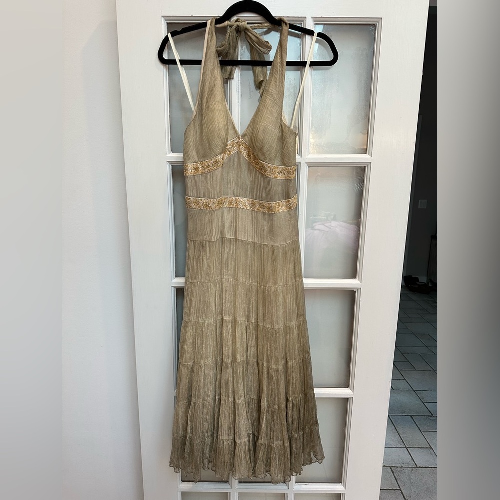 Vintage Cache Y2K Sequin Beaded Gold Romantic Formal Silk Gown Size 2 XS NWT - Picture 13 of 13